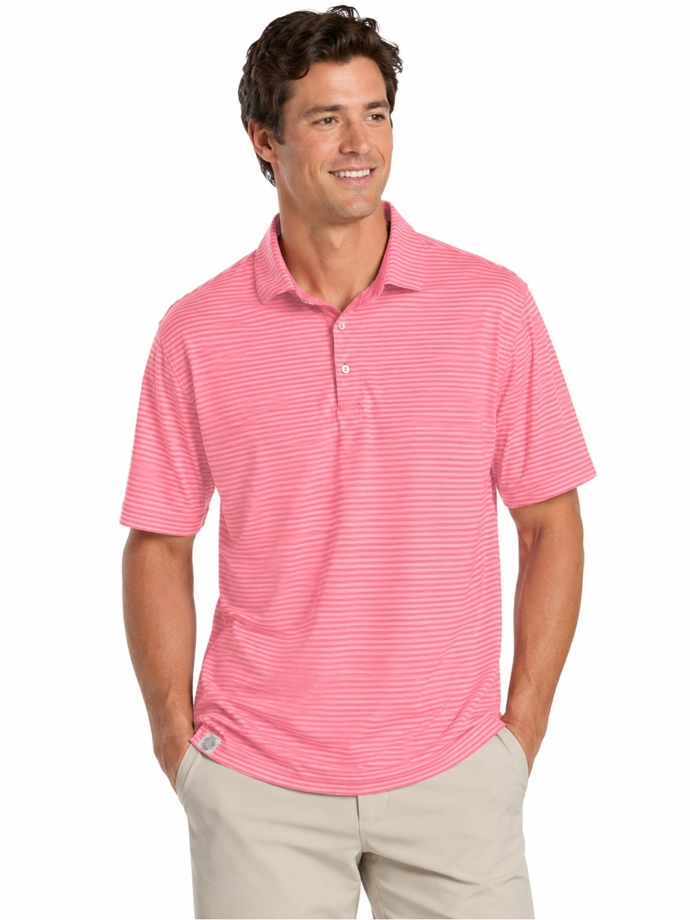 Peter Millar Polo Shirt Mens Pink Stripe 100% Cotton Golf Casual Size Large